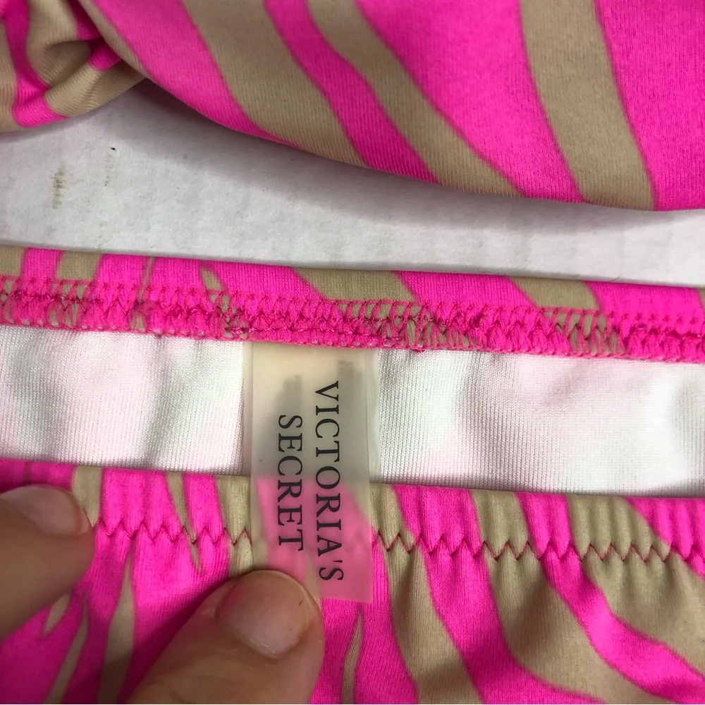 Victorias Secret Bikini Womens Small Zebra Print Pink Tan Strapless Top Padded